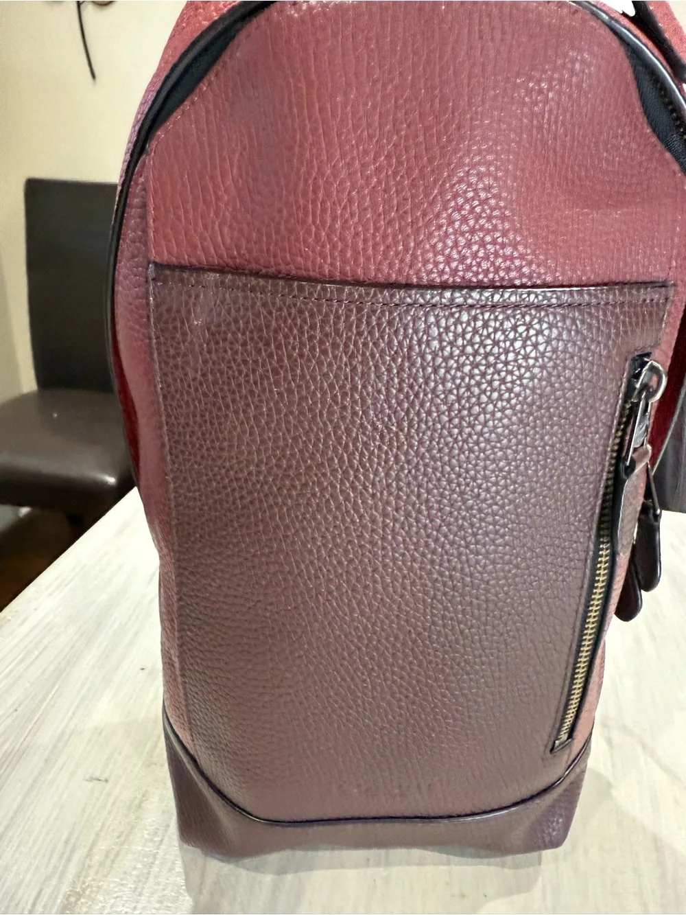 Coach Men's Manhattan Derby Tote Burgundy Leather Sling Backpack